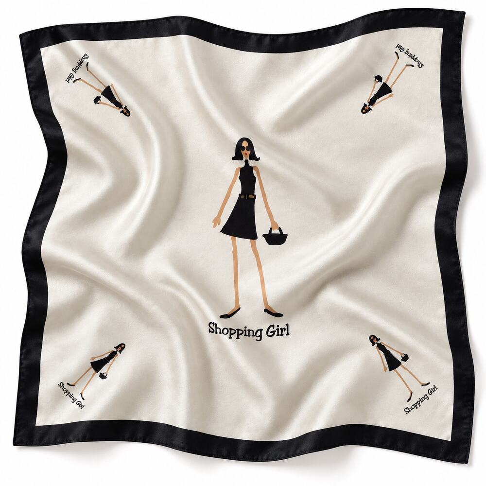 The Girls Helen Marsh Shopping Girl Silk Scarf Womens White Black Soft Italy
